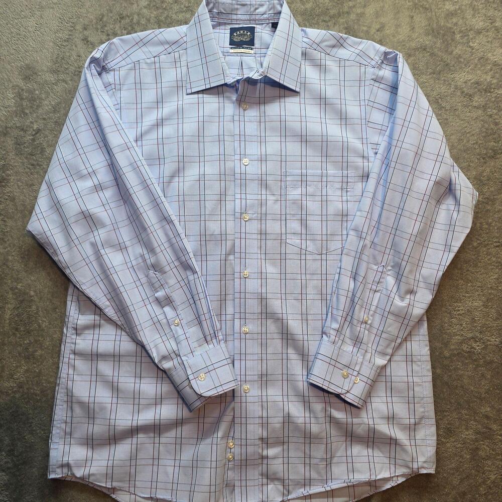 Eagle Shirtmakers Dress Shirt Mens L 32/33 Blue Plaid Non Iron Stretch Collar